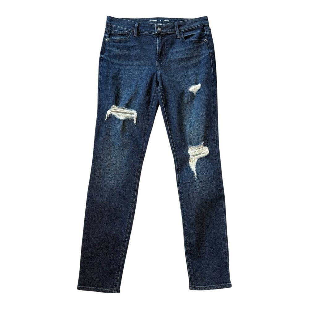 Old Navy Women's Size 10 Mid-Rise Rockstar Super Skinny‎ Jeans Blue Distressed